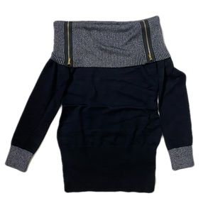Off the shoulder black/silver sweater